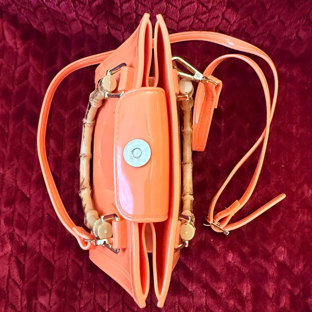 Orange Mini Handbag with Bamboo Handle - Picture 5 of 11